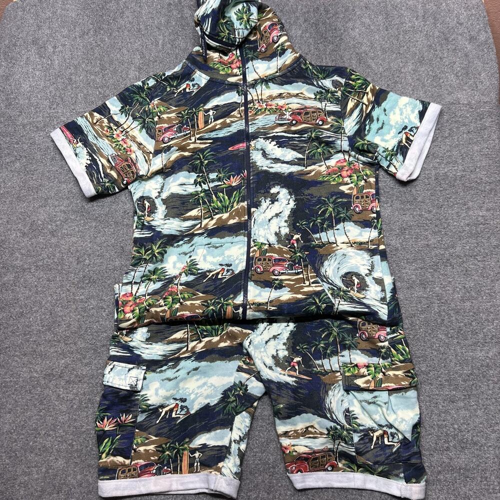 Onepiece Vintage Hawaii Short Jumpsuit Mens 2XL Tropical Surf Hooded